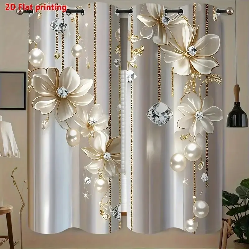 gold and silver pearl and diamond patterned Christmas print curtains, pole bag curtains, home decoration, room decoration,