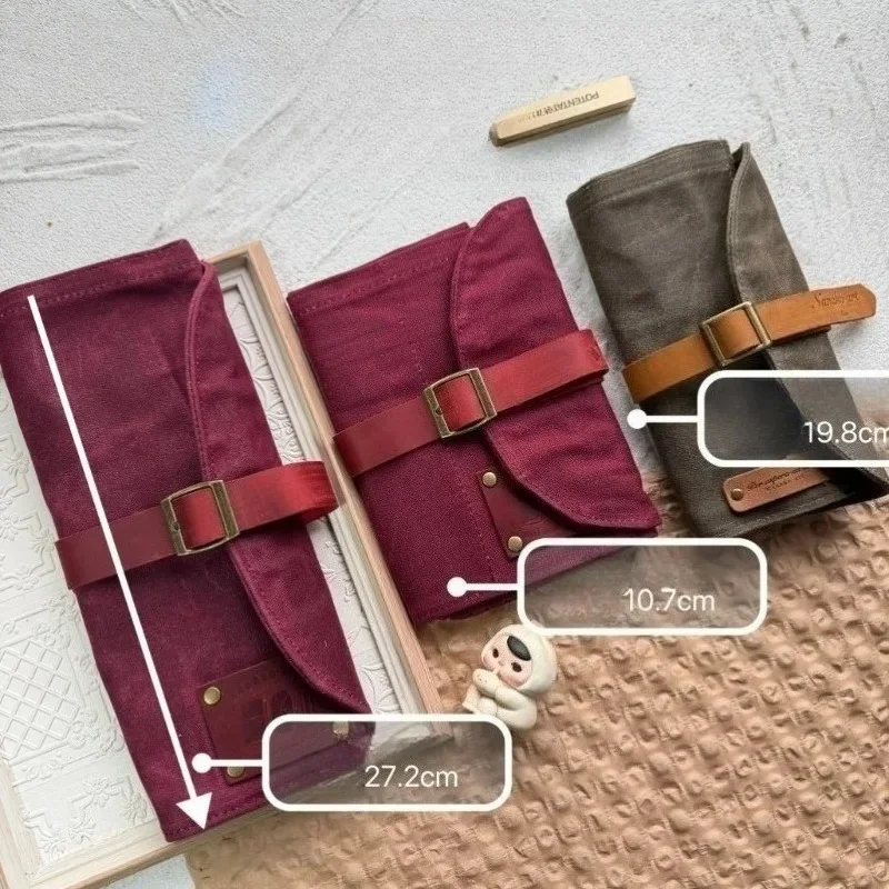 Oil Wax Leather Pen Roll, Waterproof Canvas Pencil Case, Portable Travel Storage Bag for Art Student Painting Tools JJ5057