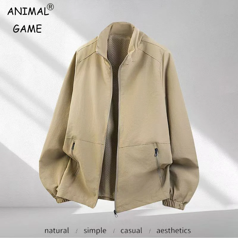 

Осенняя мужская куртка с длинным рукавом на молнии, легкие спортивные пальто с воротником-стойкой, повседневная ветровка, верхняя одежда с карманами