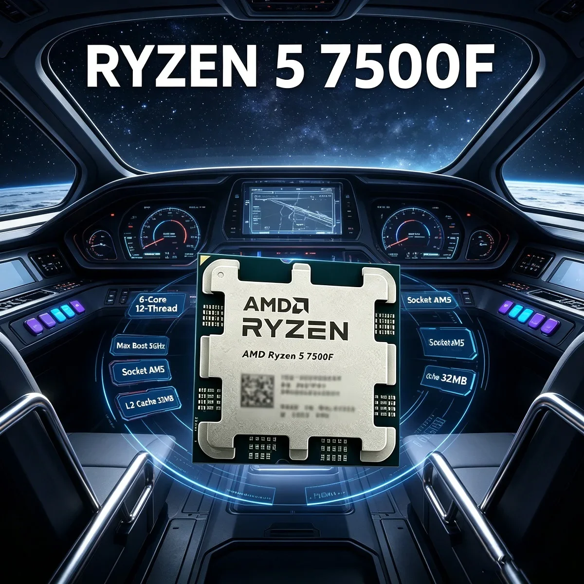 Ryzen 5 7500F 4nm CPU 6-Core 12-Thread 3.7GHz 5.0GHz 32MB L3 65W AM5 DDR5 for Gaming PC New Tray Without Cooler and Fan