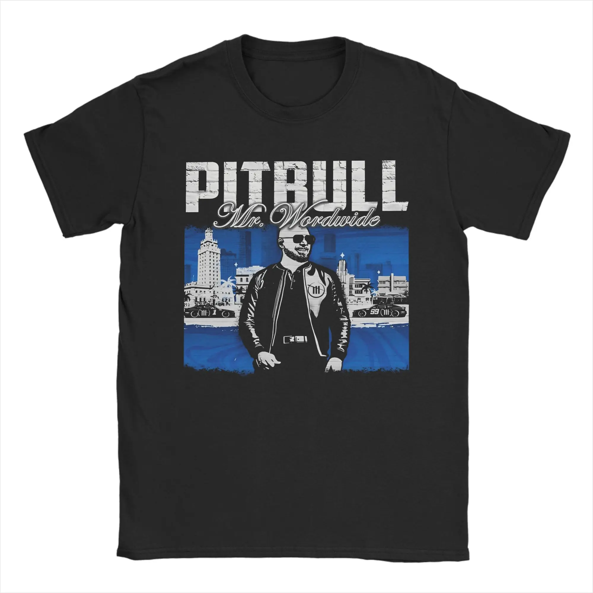 

Men's T-Shirt Pitbull Singer Fun Cotton Tee Shirt Short Sleeve Mr Worldwide T Shirts Crewneck Clothes Plus Size