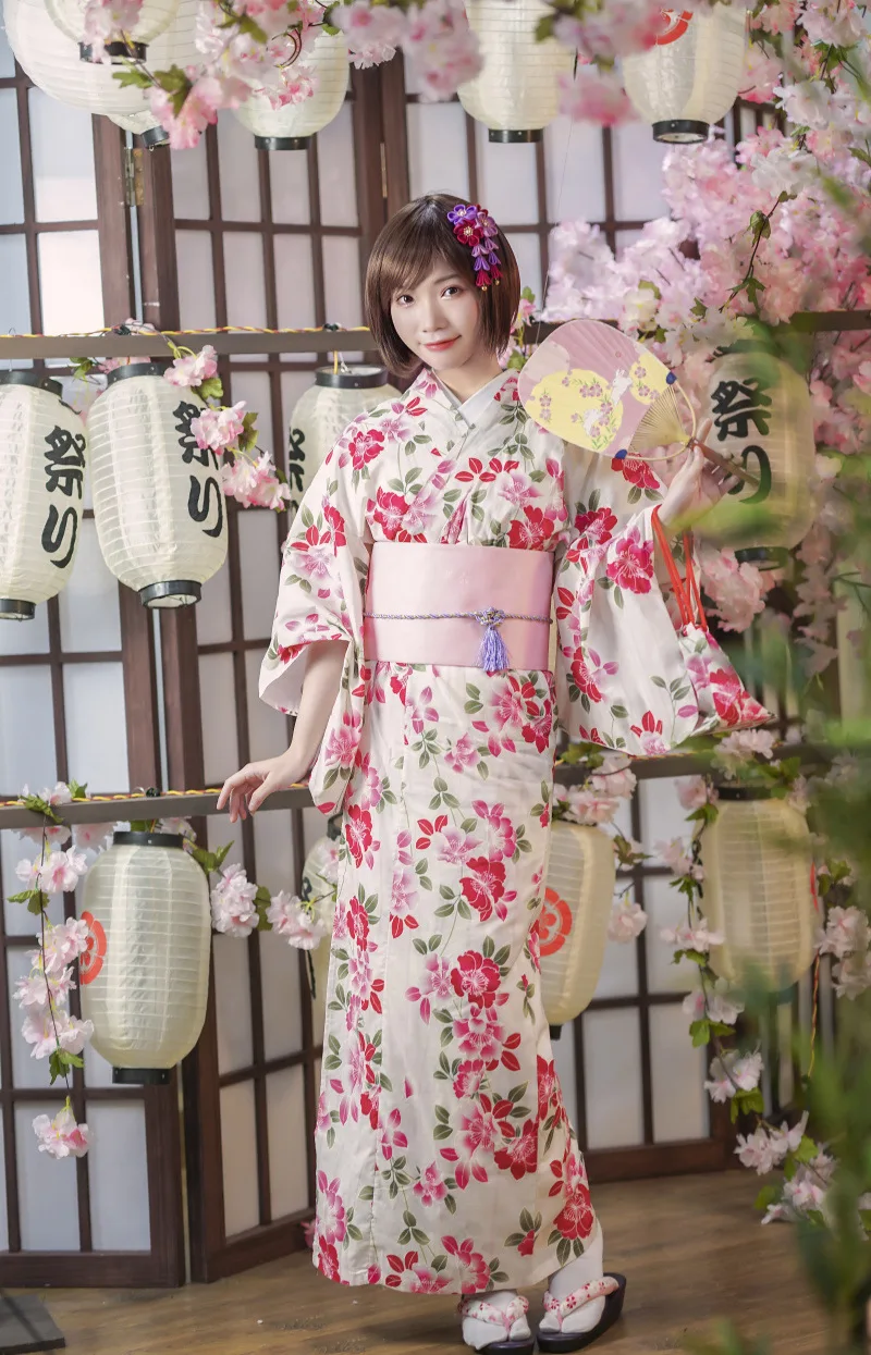 

Women Japanese Traditional Kimono Cotton Floral Yukata Robe Cosplay Costume Retro Photography Long Dress
