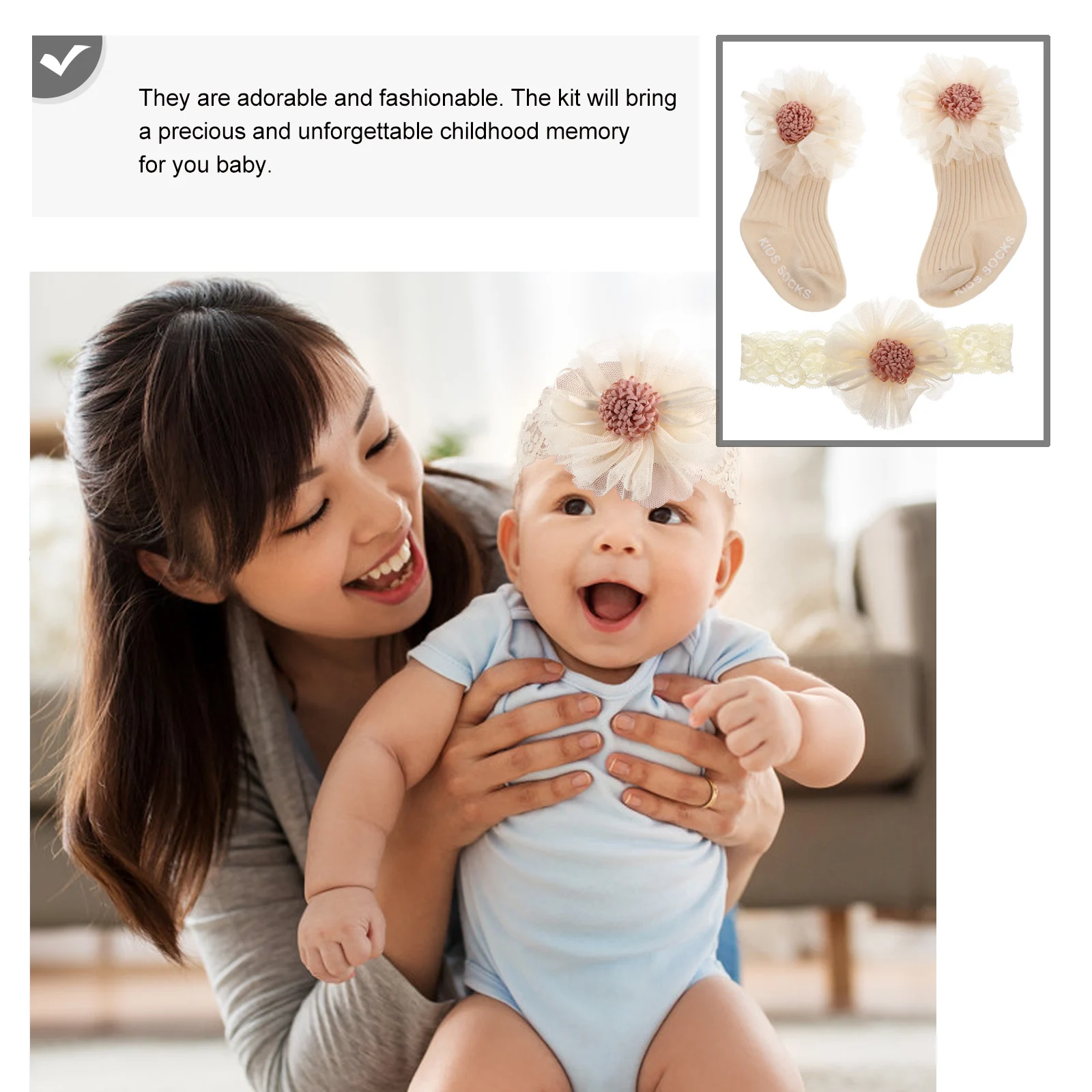 

1 Baby Socks Hairband Set Newborn First Month Gift Breathable Comfortable Flower Design Warm Feet Protection Newborn Photography