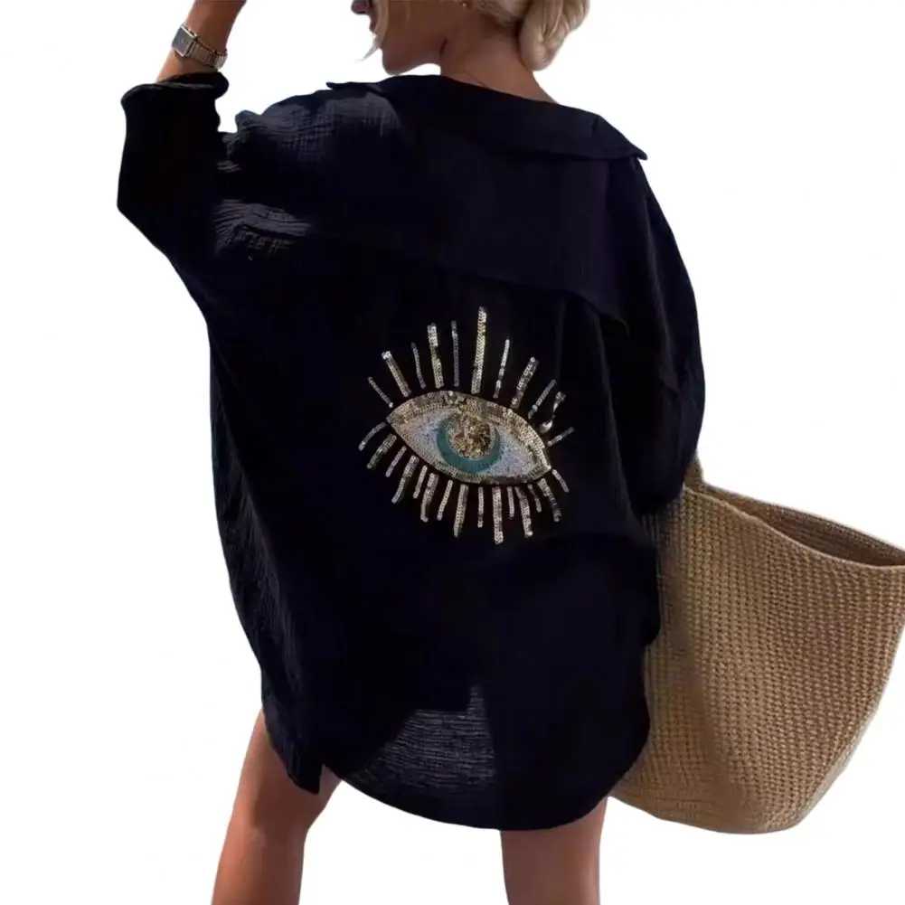 

Куртка весенне-летняя рубашка пальто с лацканами однобортная накидка с блестками стандартная Свободная рубашка средней длины Chaquetas