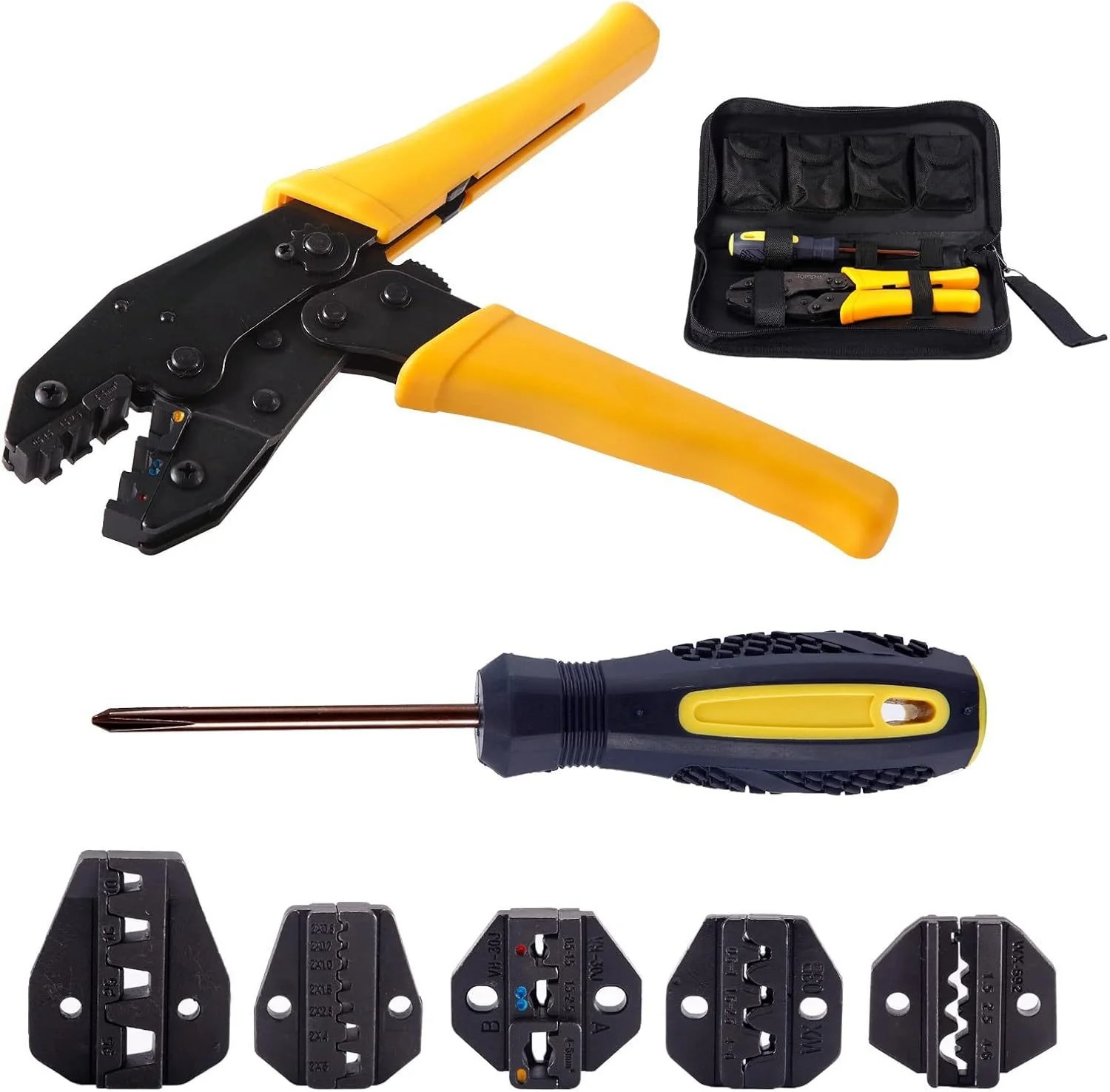 Ratchet Wire Crimping Tool Kit - Interchangeable Sets for Insulated & Non-Insulated Terminals, Electric Cable Crimper with Ergon