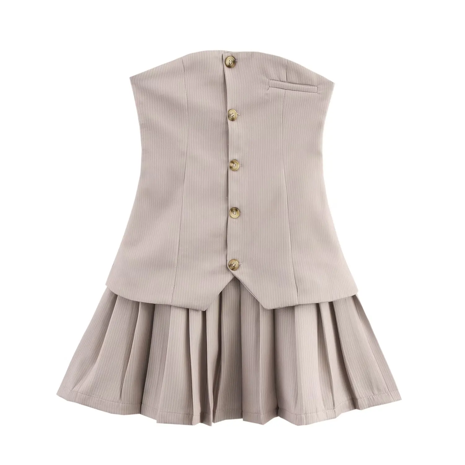 

BM&MD&ZA Womens Sleeveless Strapless Faux Two Piece Mini Striped Dress with Pleated Hem Stylish and Chic Design