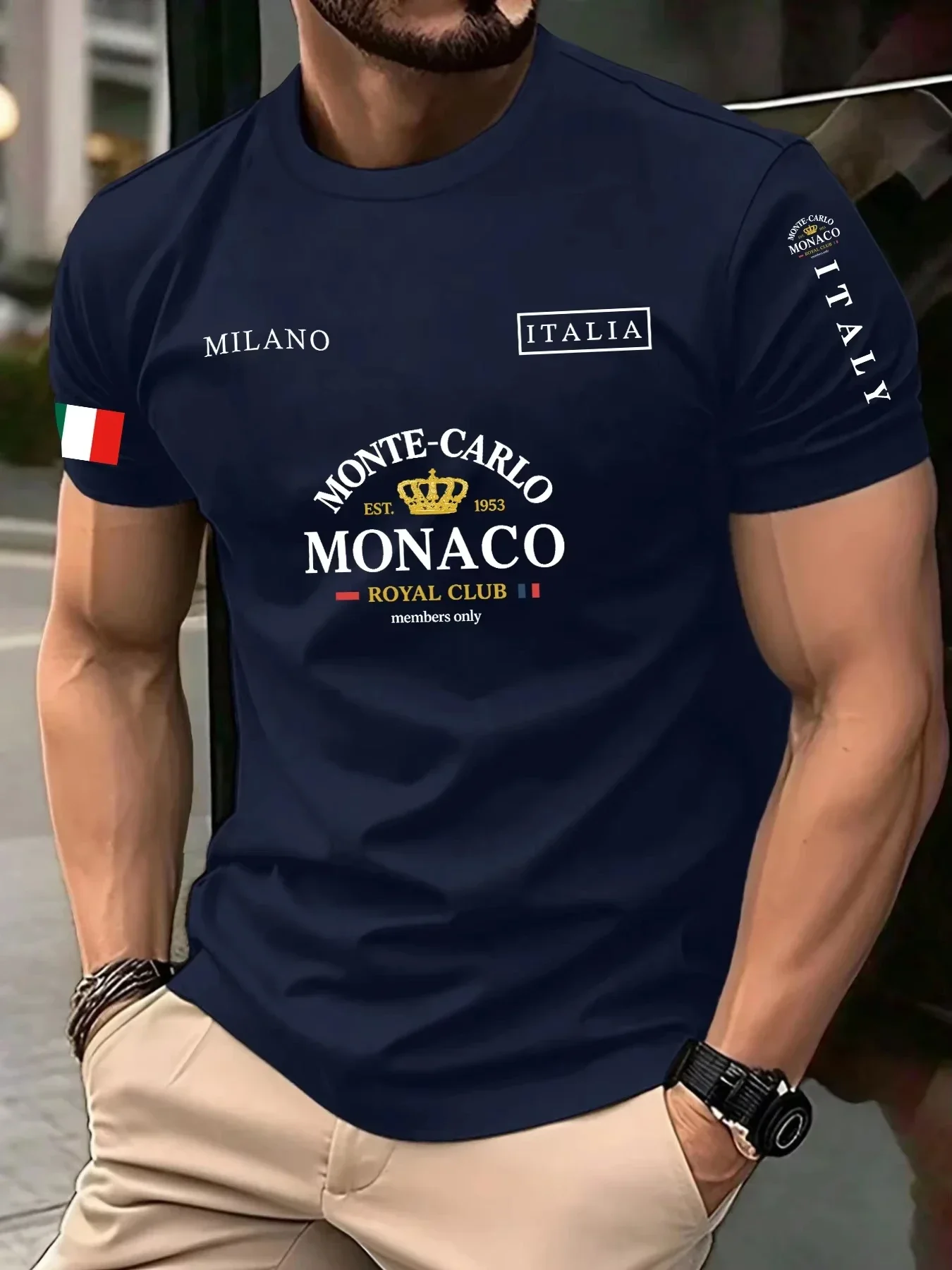 2026 New Arrival Monaco Letter 3D Print Men's Casual T-shirt Summer Breathable Crew Neck Short Sleeve Tops Street Man Clothes