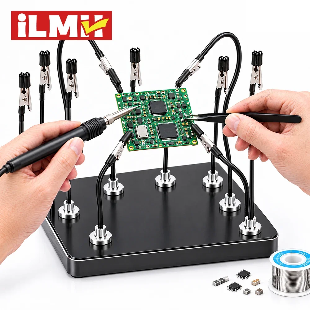 iLMH Magnetic Helping Hands, 2~20 Pcs Alligator Clips with Optional Storage Box, Flexible Arm, for Soldering PCB Model Painting