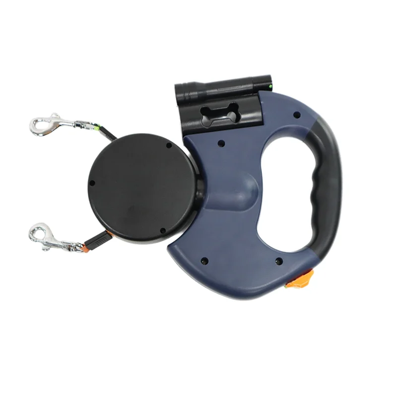 

A21Q-автоматический выдвижной двойной поводок для собак с фонариком, мешок для мусора, коробка для рулетки, двусторонняя тяговая веревка, товары для домашних собак