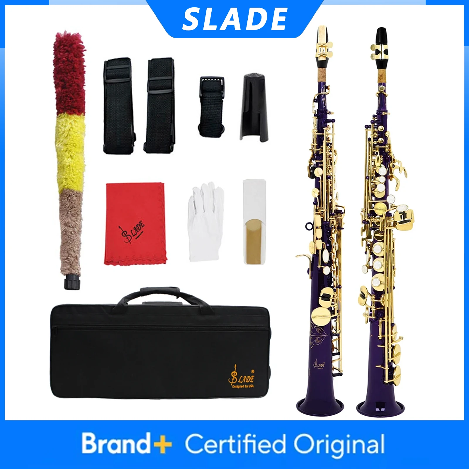 

Саксофон сопрано SLADE Bb, латунный корпус, S83, фиолетовый, прямой, духовой инструмент, саксофон с чехлом, тростниками, запчастями и аксессуарами