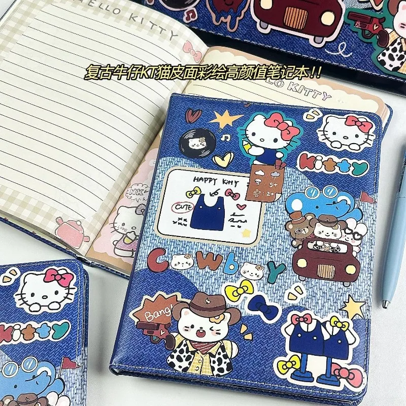 

Sweet Hello Kitty Anime Kawaii MINISO Children Leather Notebook Cute Cartoon Painted Inside Pages Student Book Gifts for Girls