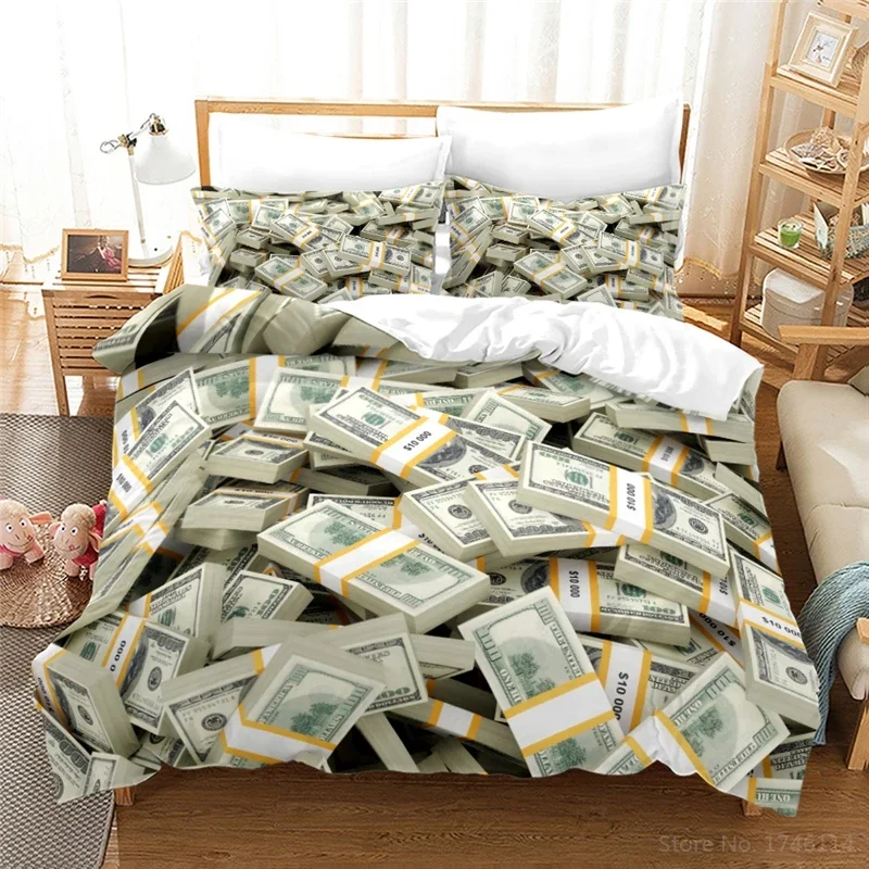 U.S. Dollar Money Cash 3D Printed Bedding Set Queen King Size Duvet Cover Set Comforter Cover with Pillowcase Set Home Textile