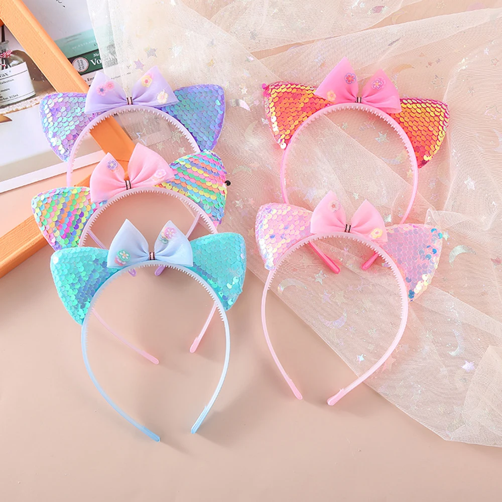 

Korean Children's Headband Cat Ears Cute Princess Headdress Flip Scales Colorful Bow With Teeth Girl Headband