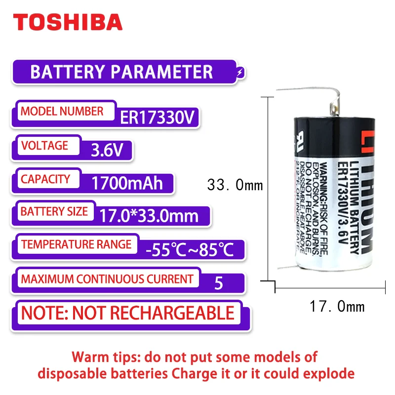 Toshiba ER17330V 3.6V Lithium Battery Mitsubishi PLC Industrial Control Servo A6BAT/MRBAT Epson Robot Machinable Wiring Plug