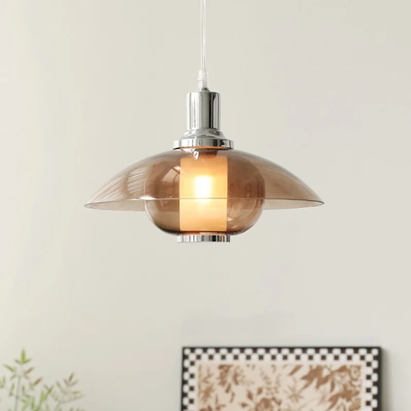 

Vintage Morden Brown Glass Restaurant Chandelier Cafe Tea Room Dining Table Hanging Lamp Retro Decoration Pendant Light