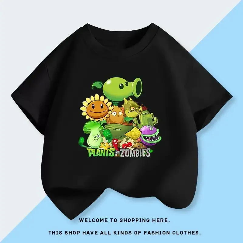 Children's Plants Vs. Zombies Short-Sleeved T-Shirt 100% Cotton Summer Fashion Comfortable Top for Boys And Girls