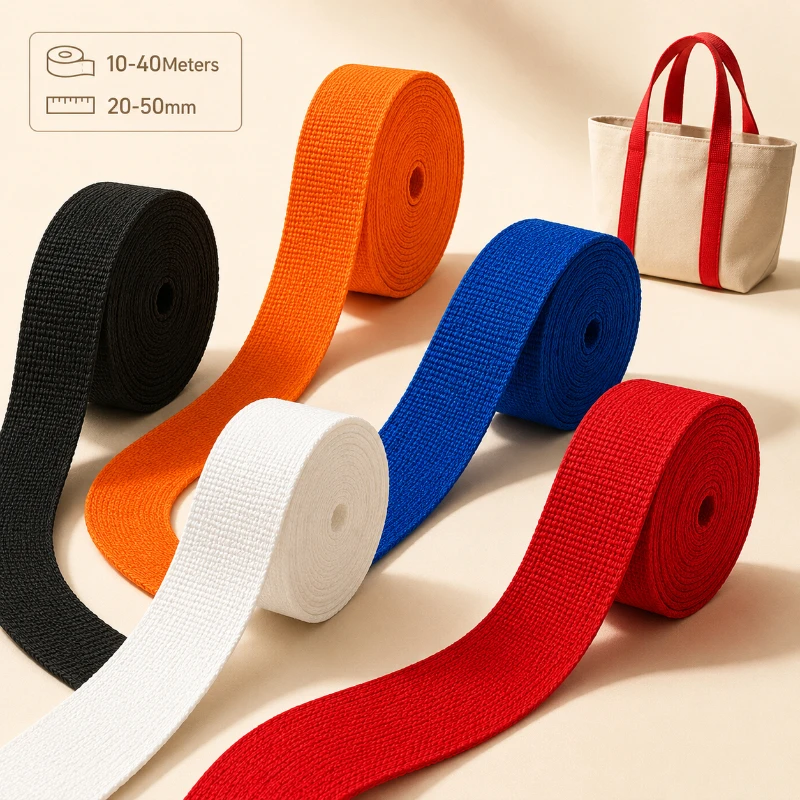 10-40M 20-50mm Polypropylene Webbing Strap 1.1mm Thick Woven Tape for Backpack Bag Handle Belt Outdoor Gear DIY Sewing Supplies