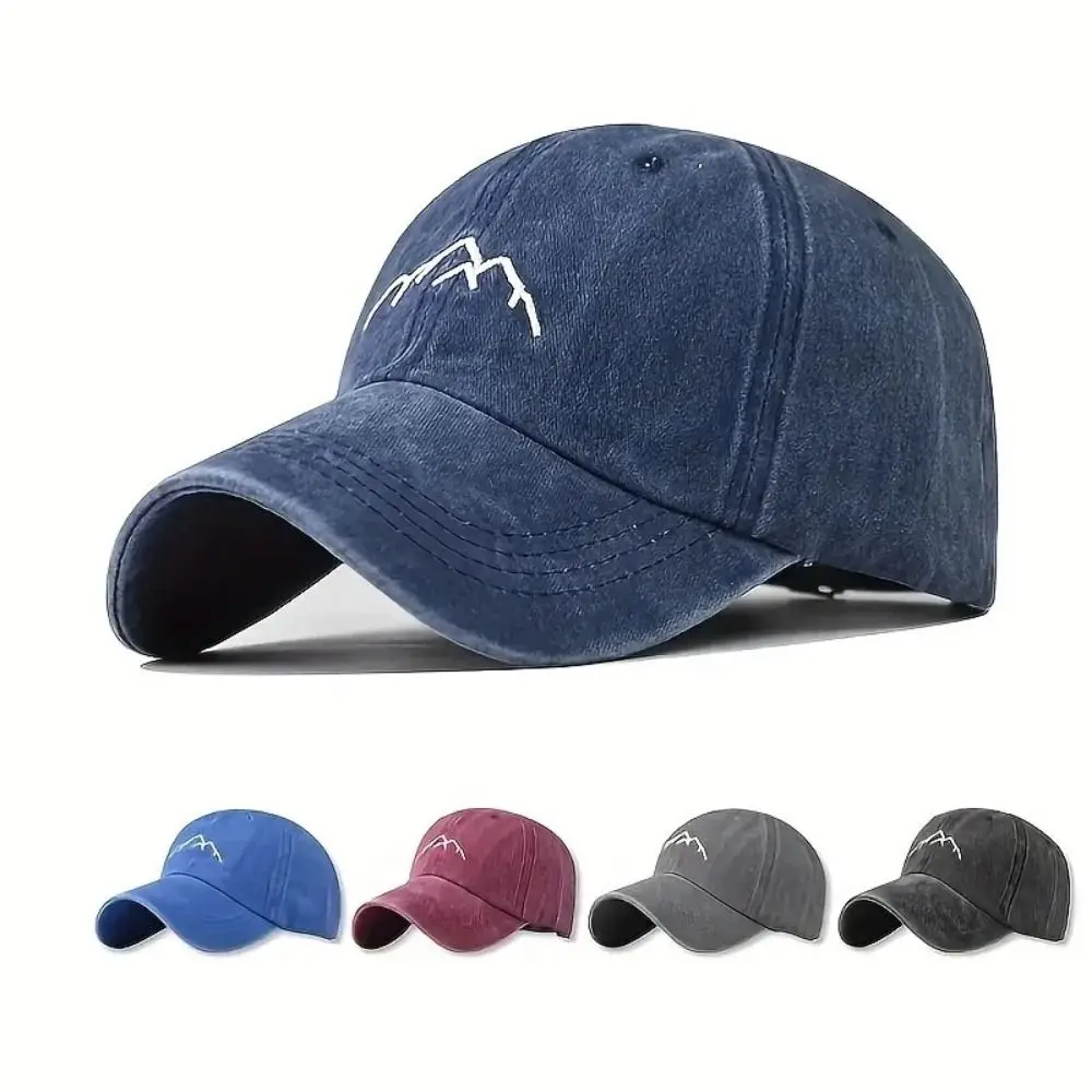 Washed Cotton Mountain Embroidery Baseball Cap Mountain Range Adjustable Women Baseball Cap Shading Hat Embroidery