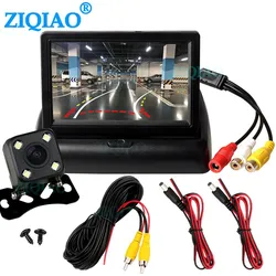 ZIQIAO 4.3 Inch TFT LCD Car Foldable Monitor Dynamic Trajectory Rear View Camera Parking Reverse Monitor System