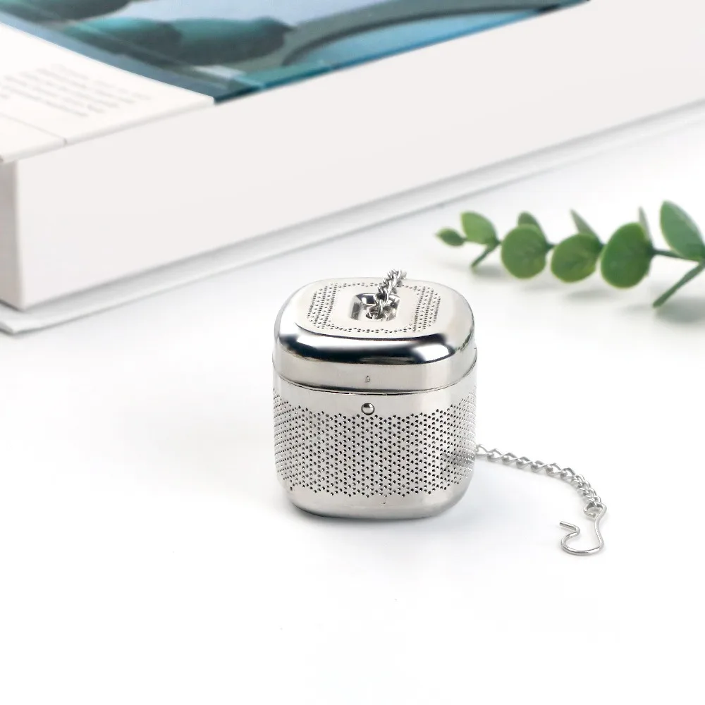 

2 Set Kitchen Gadgets Stainless Steel Square Tea Infuser Ball with Tray Tea Filter Chain Design Fine Mesh Tea Strainer Cooking