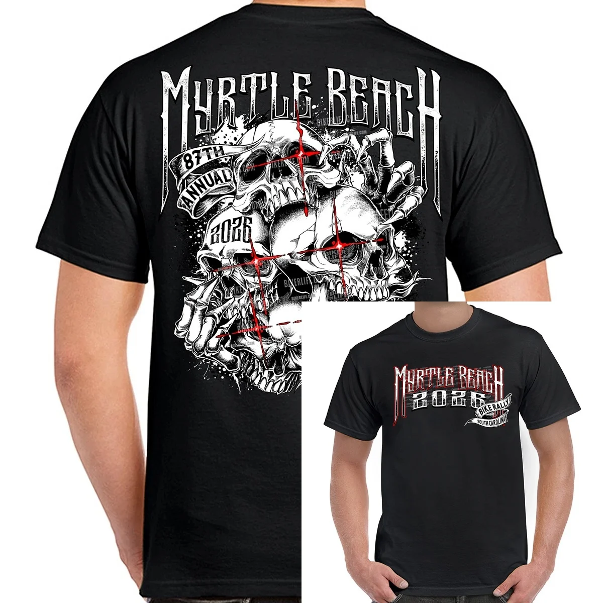 T-Shirt 2026 Myrtle Beach Bike Rally Stacked Skulls Graphic Printing High-end Luxury Both of Men and Women
