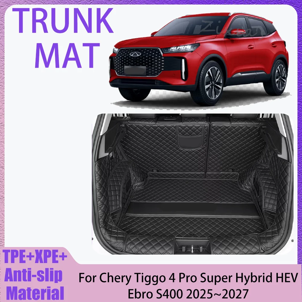 

For Chery Tiggo 4 Pro Super Hybrid HEV Ebro S400 2025~2027 2026 Car leather Boot Covers Scratch Trunk Mat Pad Tray Accessories