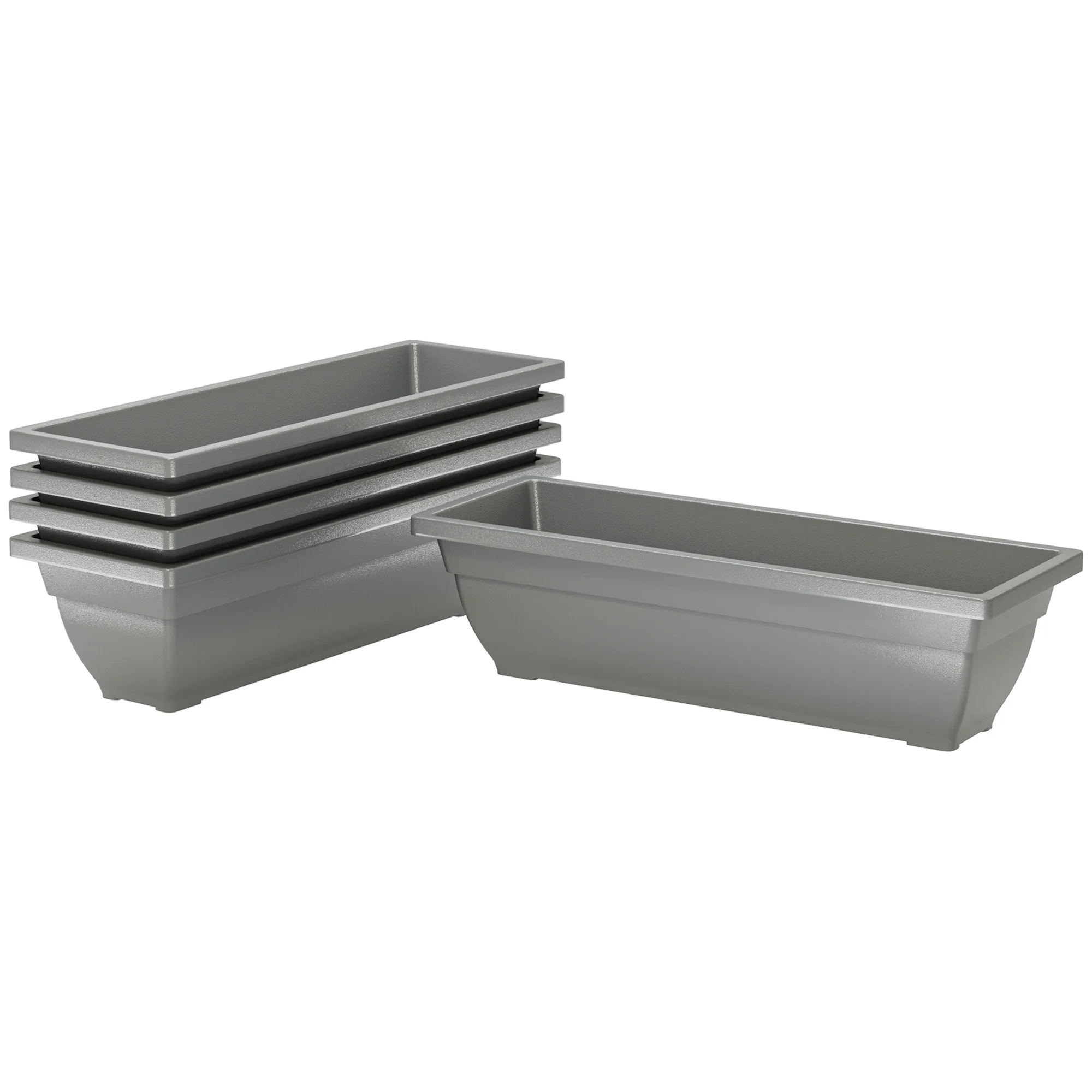 5-częściowy zestaw plastikowych doniczek do układania w stosy, 59 x 21 x 16 cm, odporny na warunki atmosferyczne, odpowiedni do użytku wewnątrz i na zewnątrz, szary.
