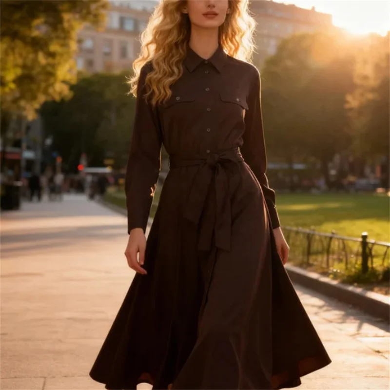 Women's Belted Shirt Dress Casual Button up A-Line Mini Dress with Belted Waistline Fashionable Office to Evening Wear