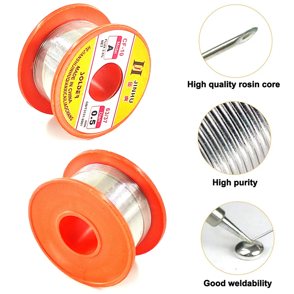 JINHU CF-10 drut lutowniczy cyna 0.5/0.6/0.8/1.0MM 63/37 FLUX 2.0% 45FT rdzeń lutowniczy drut lutowniczy rolka dla majsterkowiczów