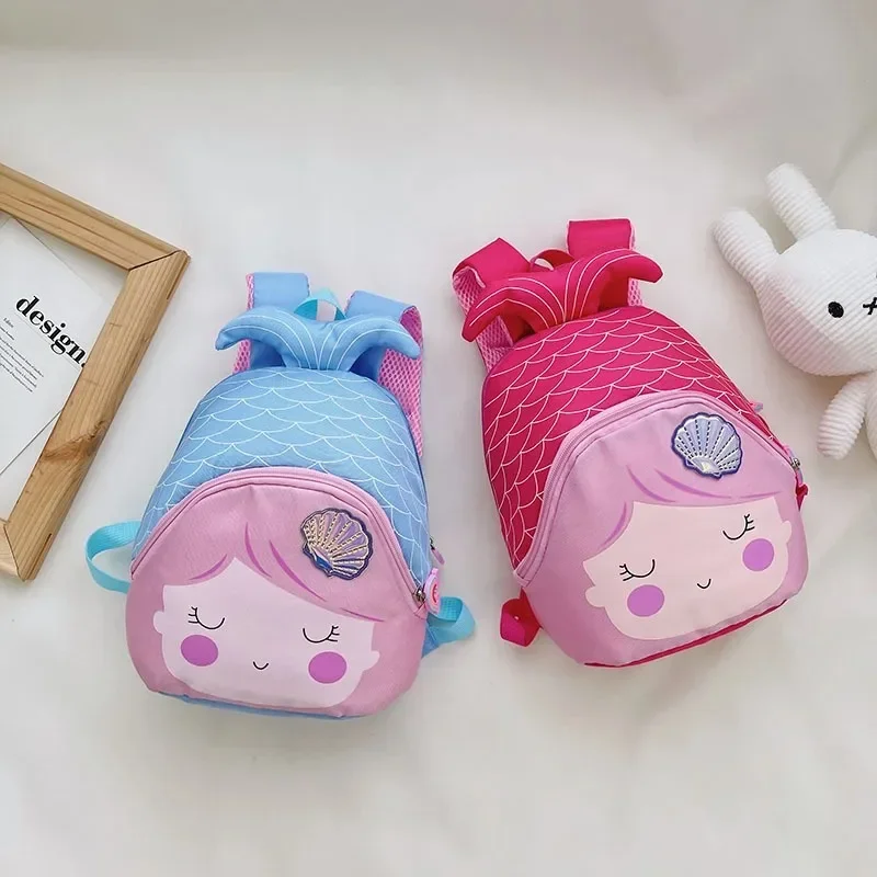 กระเป๋าเป้เด็กอนุบาลลายการ์ตูนหางปลา กระเป๋าเป้เจ้าหญิงน้อยน่ารักสำหรับเด็ก กระเป๋าโรงเรียนเด็กผู้หญิงลายเงือกน้อย