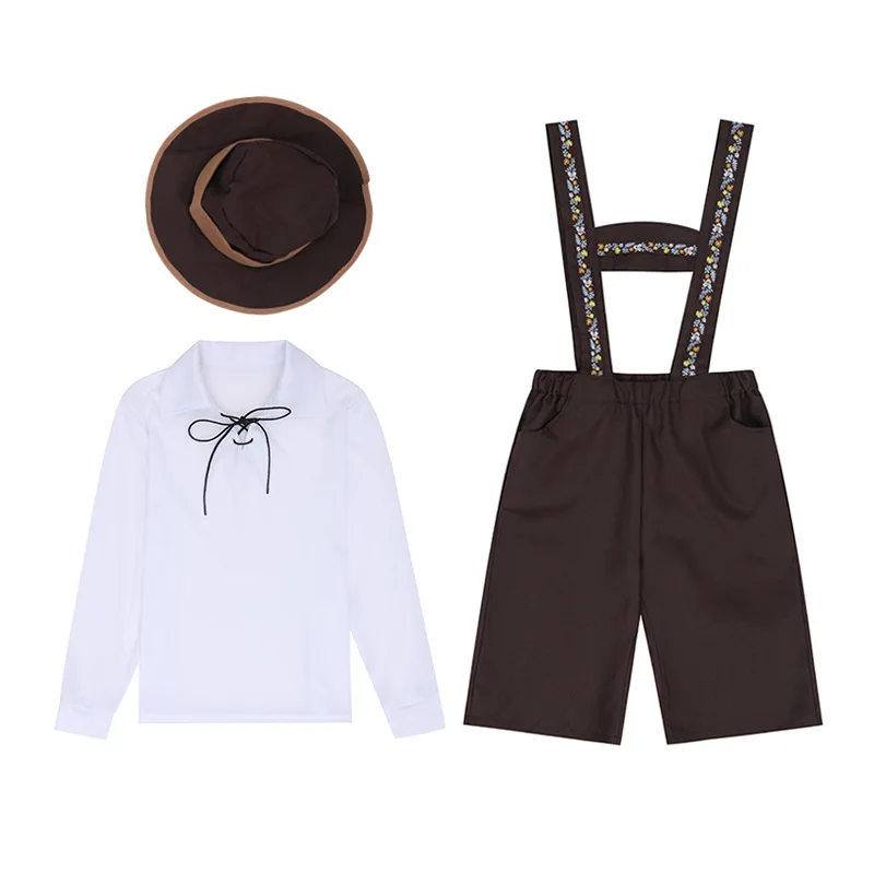 

Brown Lederhosen Boys Oktoberfest Costume Kids Beer Festival White Shirt Alpine Clothing Stage Cosplay Costumes Party Outfits