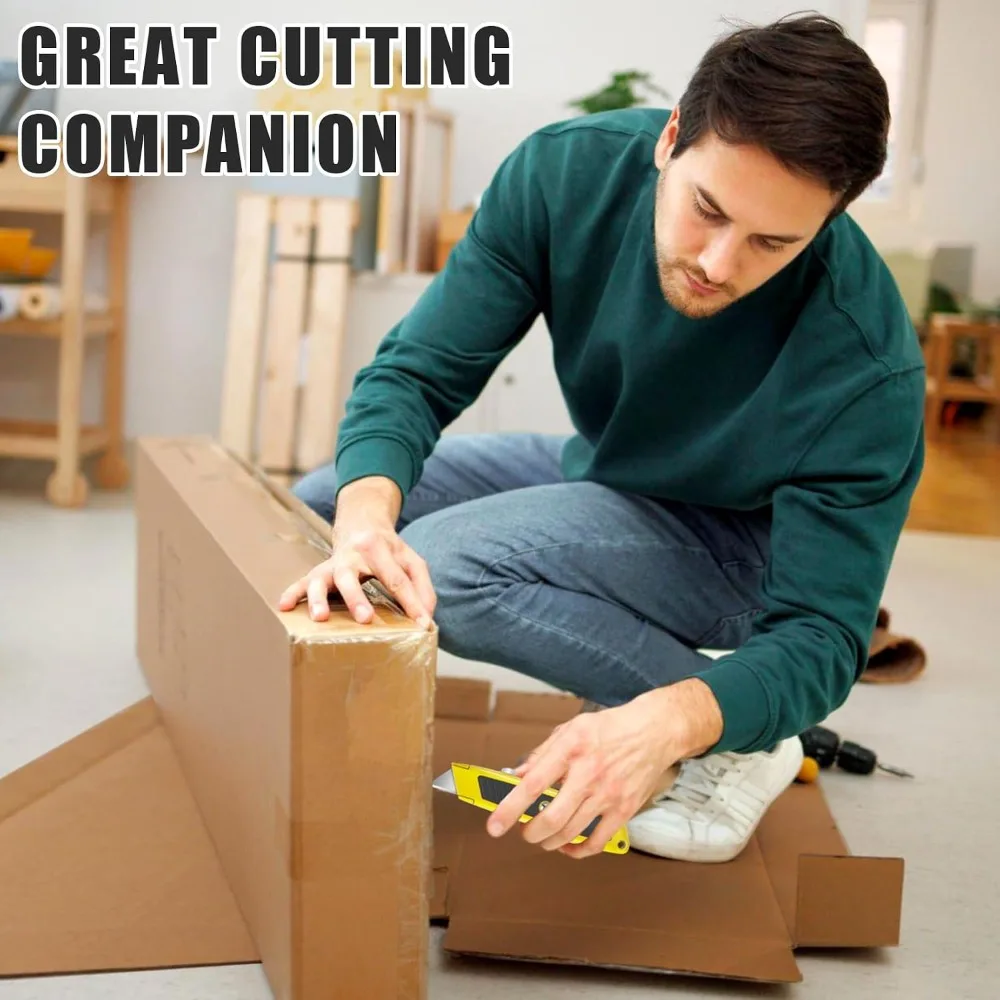 4 Pack Retractable Box Cutters, Utility Knives with 10 Blades, Heavy Duty for Cardboard, Carpet, Paper view 2