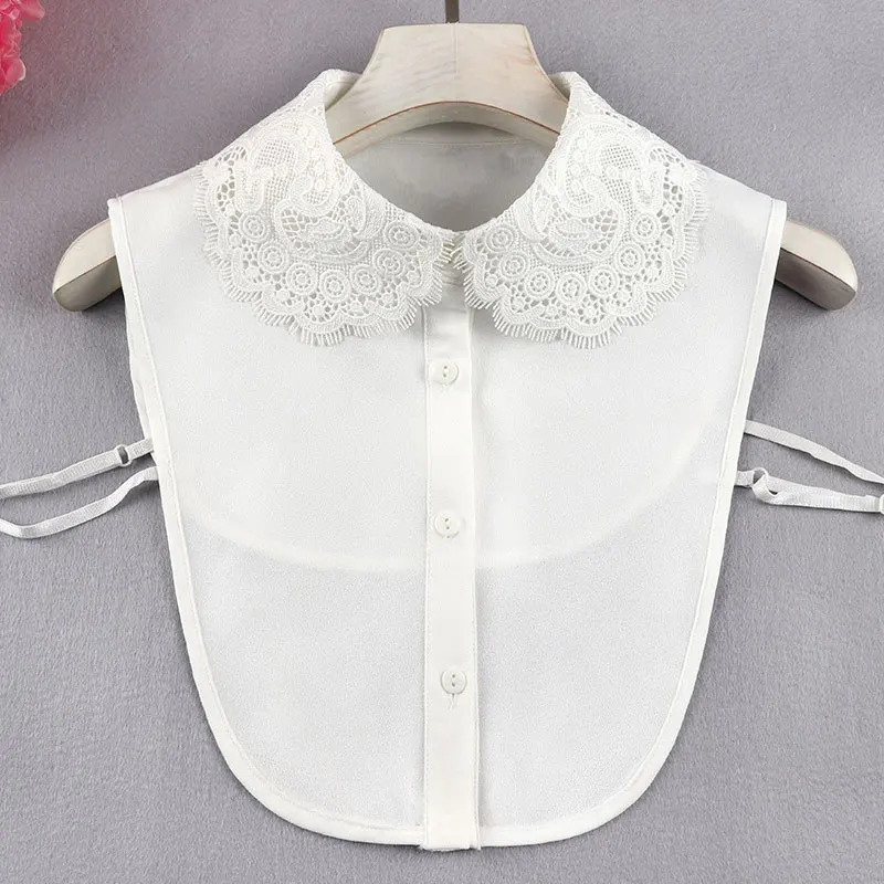 Linbaiway – chemise à faux col blanc pour femmes, couleur unie, ajourée, pull à col détachable, décoration de robe