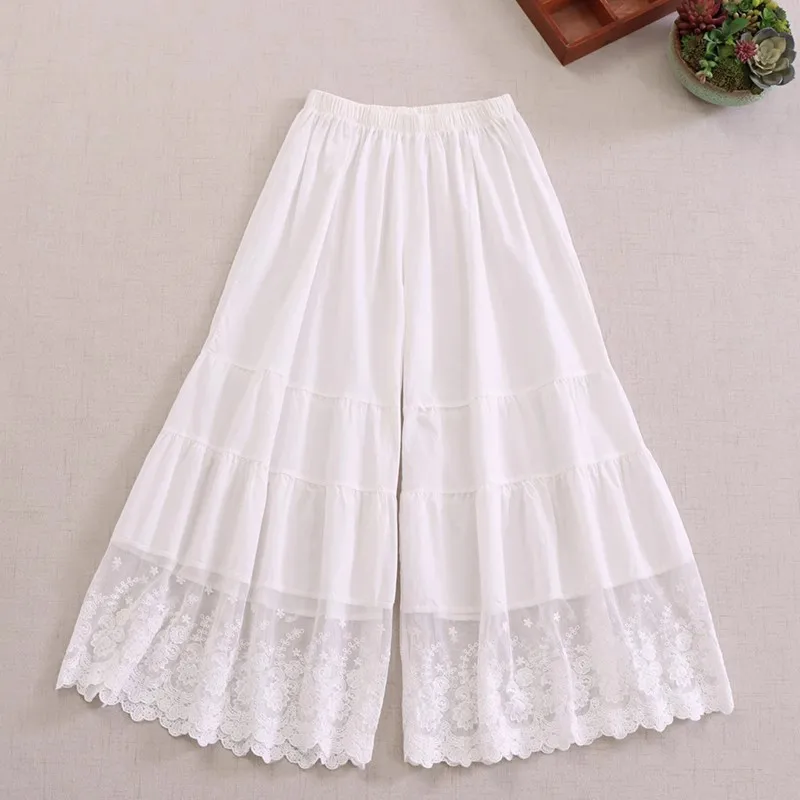 Spring and Summer New Style Japanese Lace Embroidery Patchwork Lace Trim Leggings, Loose and Versatile Multi-Layered Inner Wear Casual Pants