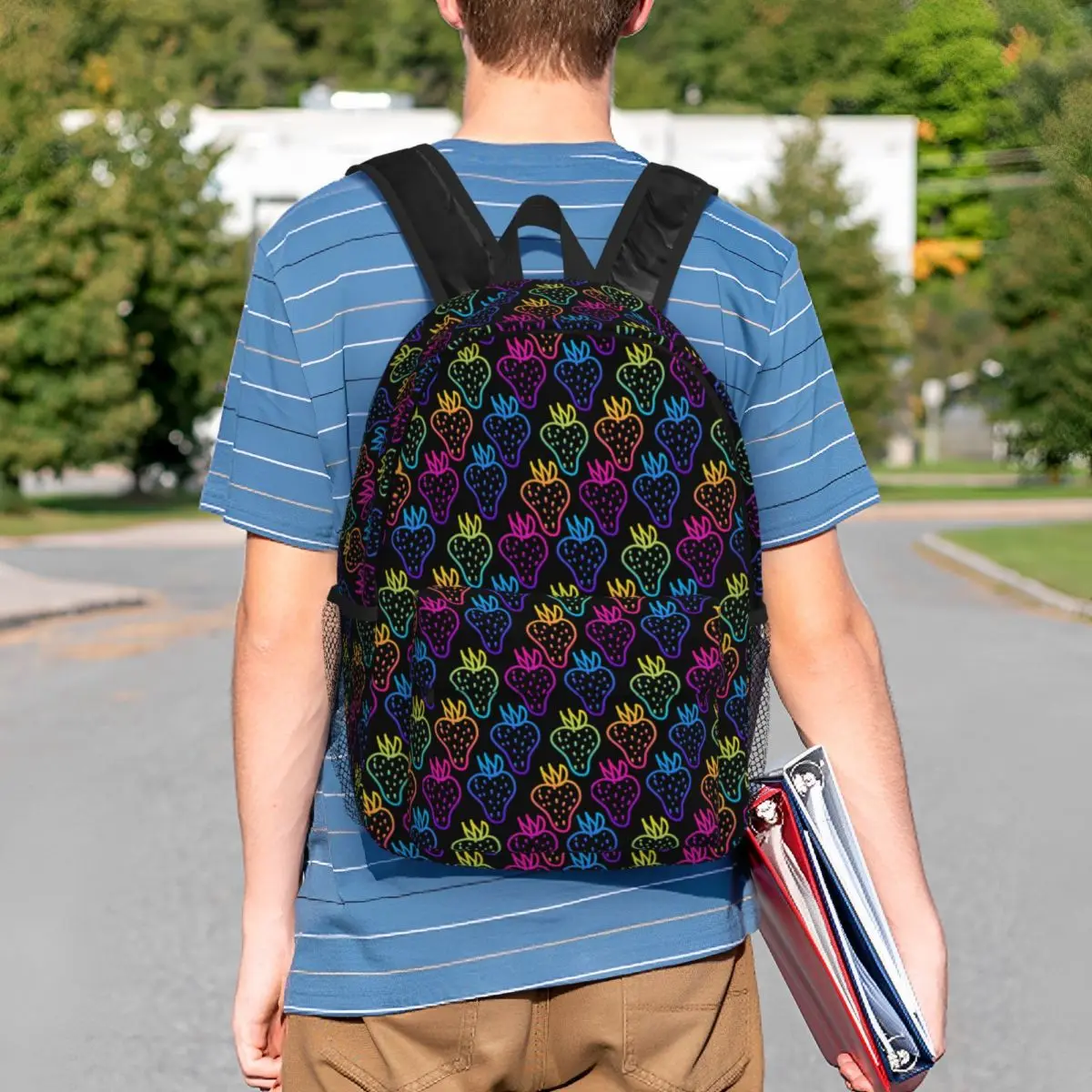 Abstract Rainbow Strawberry Backpack Student BookBag Children School Bag Computer Shoulder Bags for Boys Girls