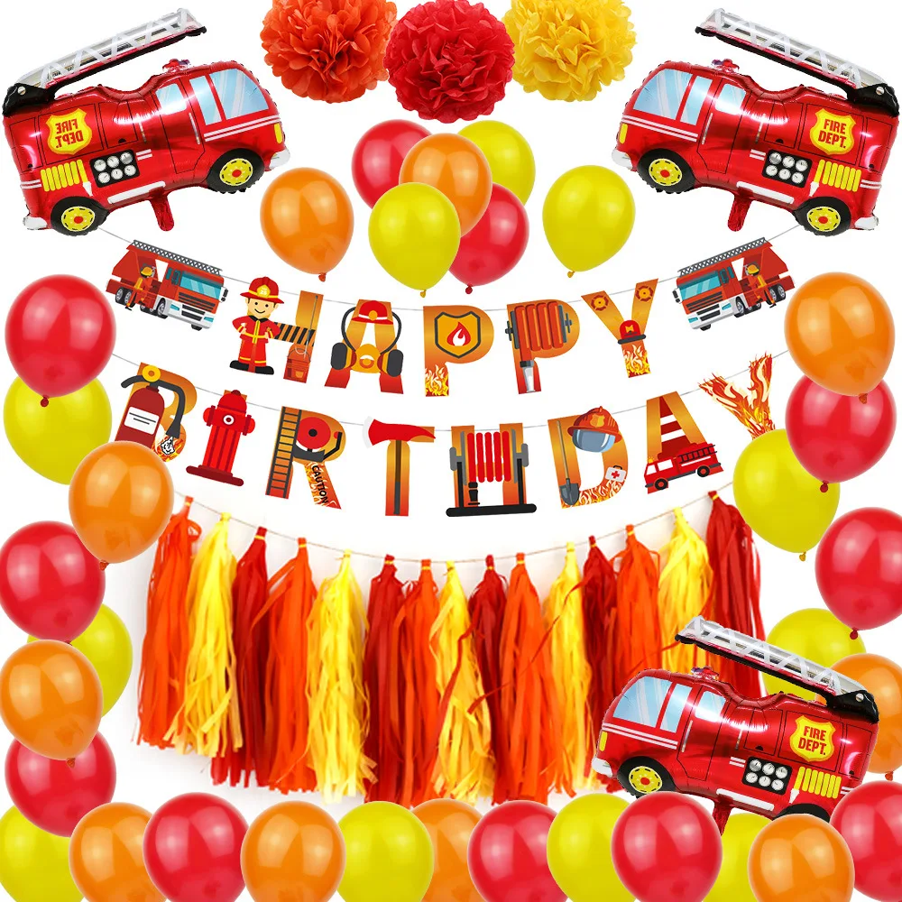 Fire Truck Balloon Aluminum Film Balloon Engineering Vehicle Theme Balloon Set Baby Birthday Party Decoration Supplies Party