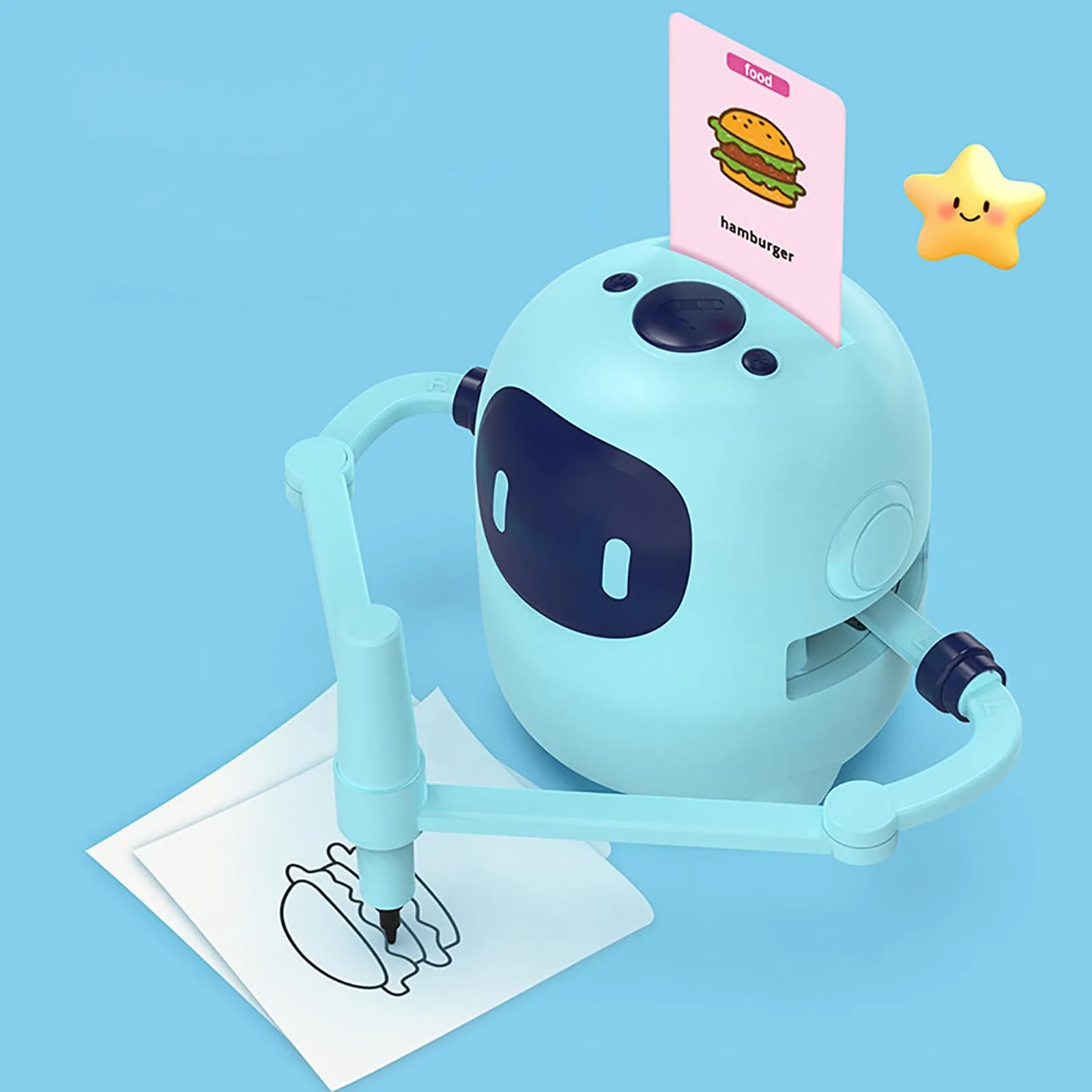 Robot da disegno per bambini Educazione interattiva Robot da disegno Unterazione vocale con 100 carte di parole 16 penne colorate Regalo di compleanno