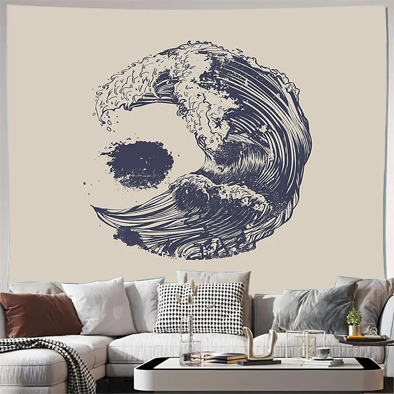 Ocean Wave Tapestry Coastal Wall Decor Beach Vibes Sea Life Art Nautical Home Decor Tranquil Ocean Scene Boho Wall Hanging Surf