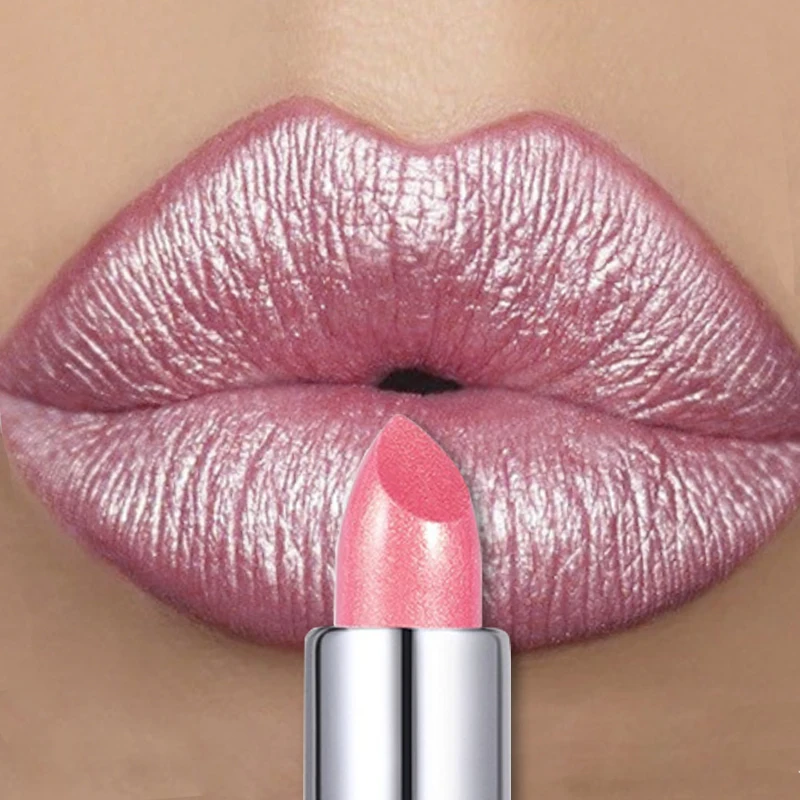 12 colores, brillo intenso y intenso, lápiz labial metálico brillante, tinte de labios brillante nacarado, lápiz labial de diamante de Color fácil de larga duración