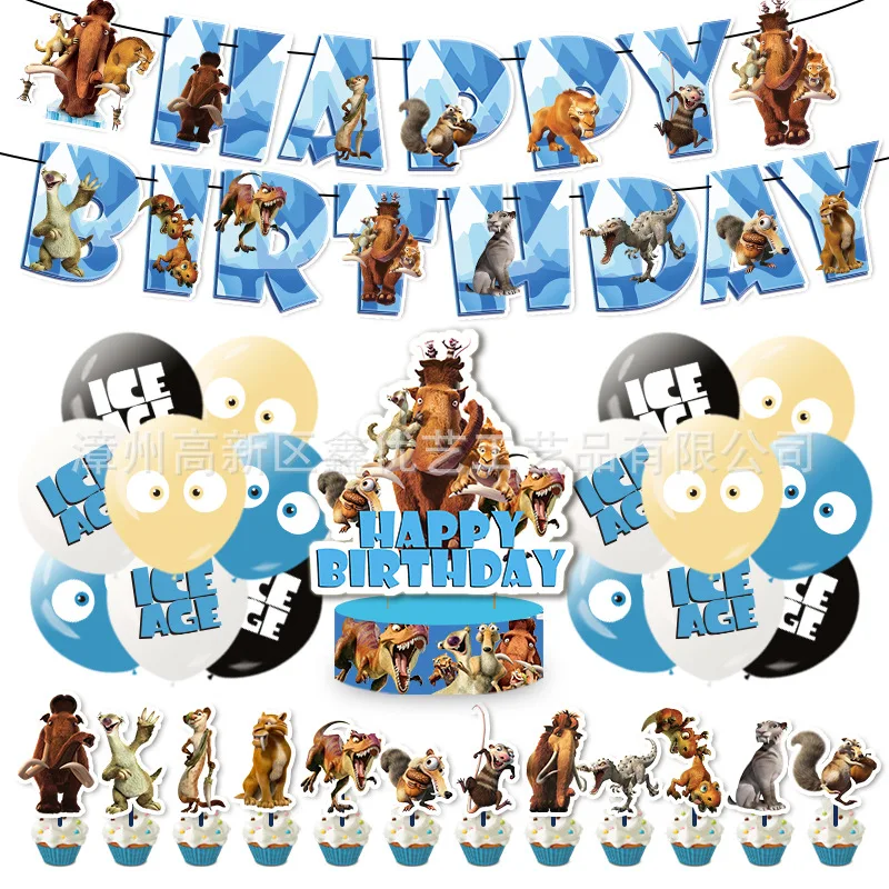 

Disney Ice Age Birthday Theme Party Decoration Pull Flag Banner Cake Flag Balloon Set Kids Party Supplies Baby Shower Decor