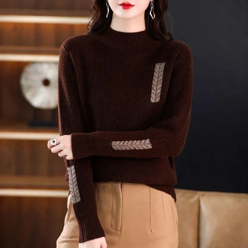 Knitted Pullover Top Pull Femme 2023 New Women\'s Sweater Autumn Winter Warm Half Turtleneck Casual Sweaters Chic Tops