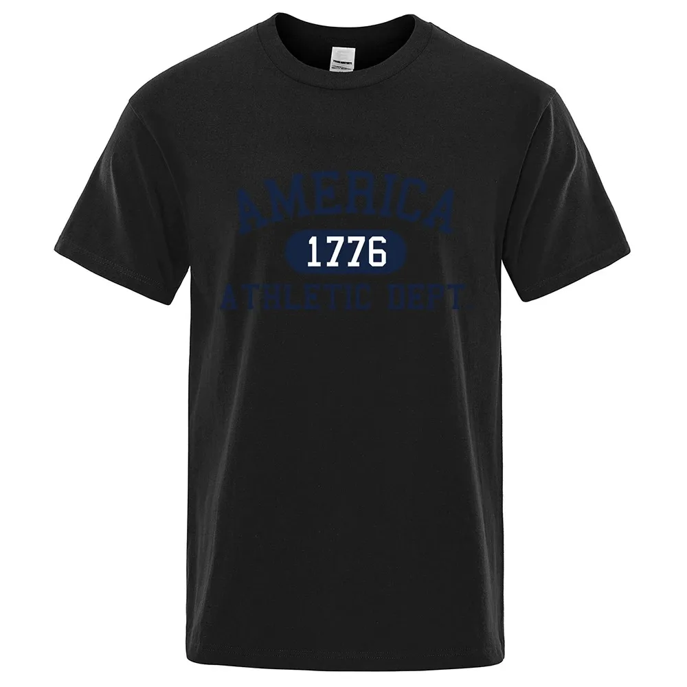 America 1776 Athletic Dept Letter Tshirt Man Fashion Tee Clothes Summer Luxury T-Shirt Hip Hop Breathable Cotton Tee Clothes