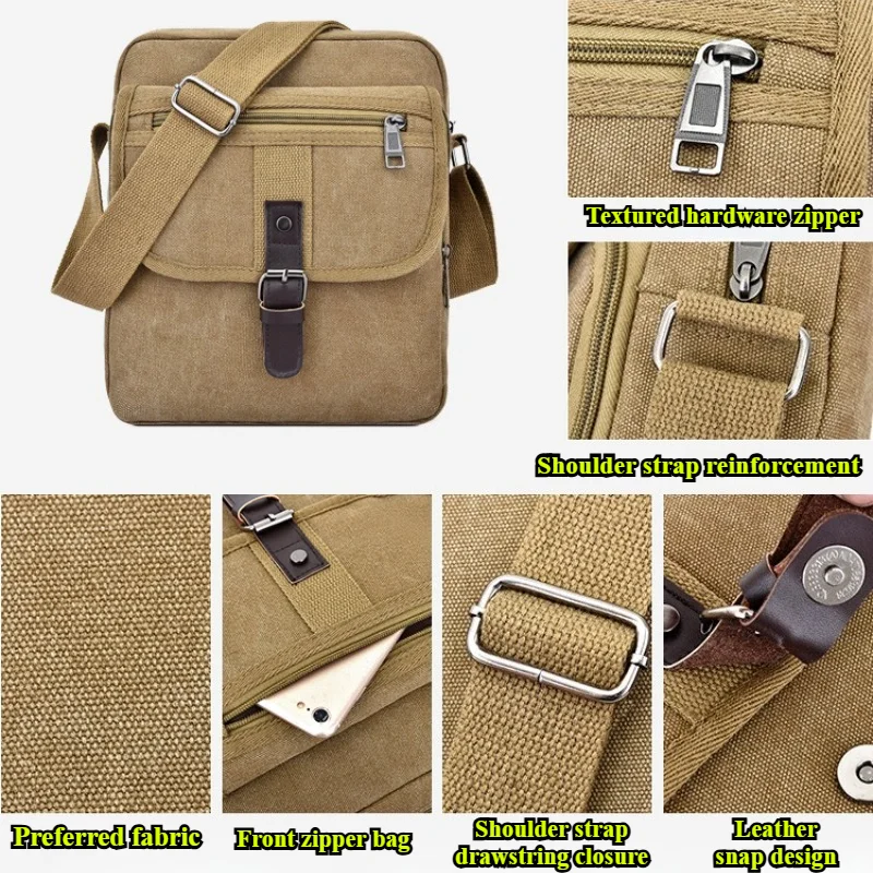Herren Canvas-Umhängetasche, Vintage Crossbody-Messenger-Tasche mit Mehreren Fächern, Lässige Schultertasche für Reisen, Arbeit und Täglichen Gebrauch – Detail 9