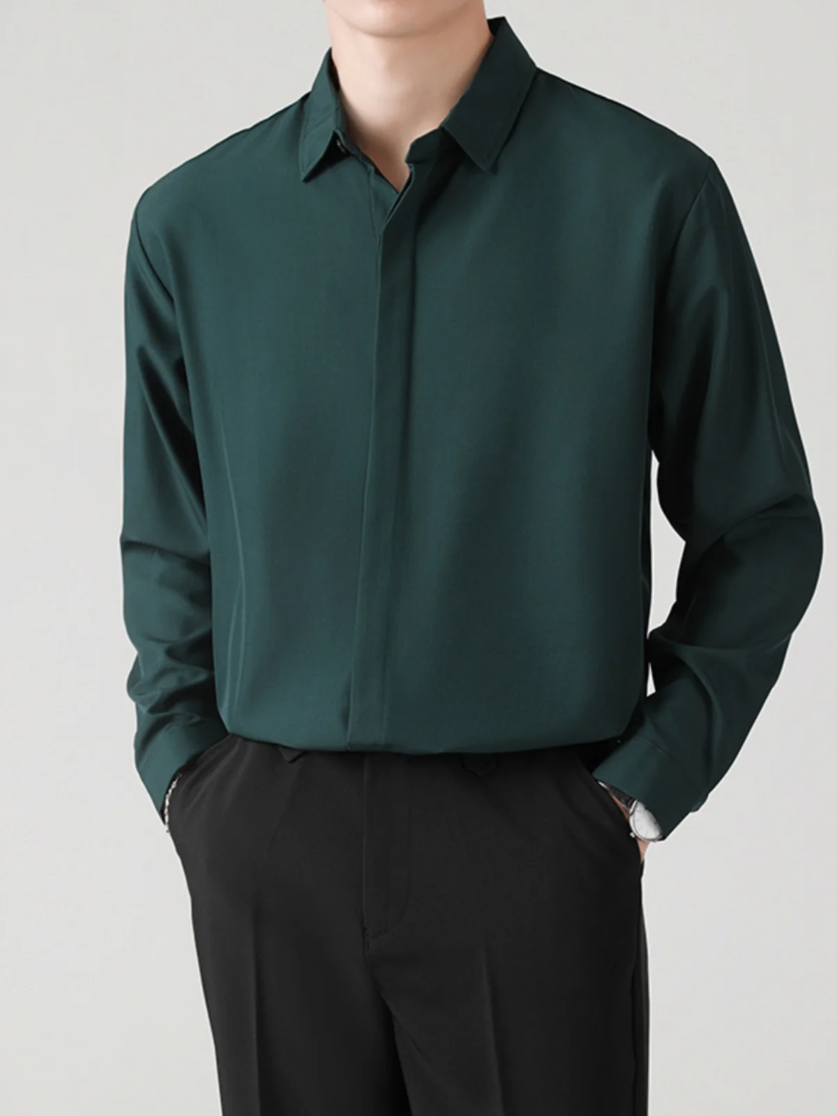 

Men's Long Sve irt Spring Autumn Loose Fit Luxury Drape Trendy Color Iron Free Anti-Wrinkle Casual Faion