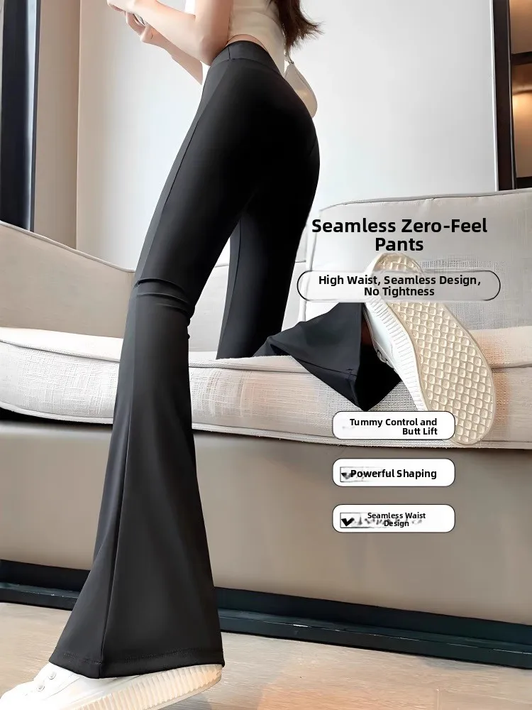 ارتفاع الخصر الحرير الجليد مايكرو متوهج اليوغا السراويل النسائية صيف 2025 جديد رقيقة التخسيس ملابس خارجية تابوت الجلد السراويل السراويل الطويلة غير رسمية