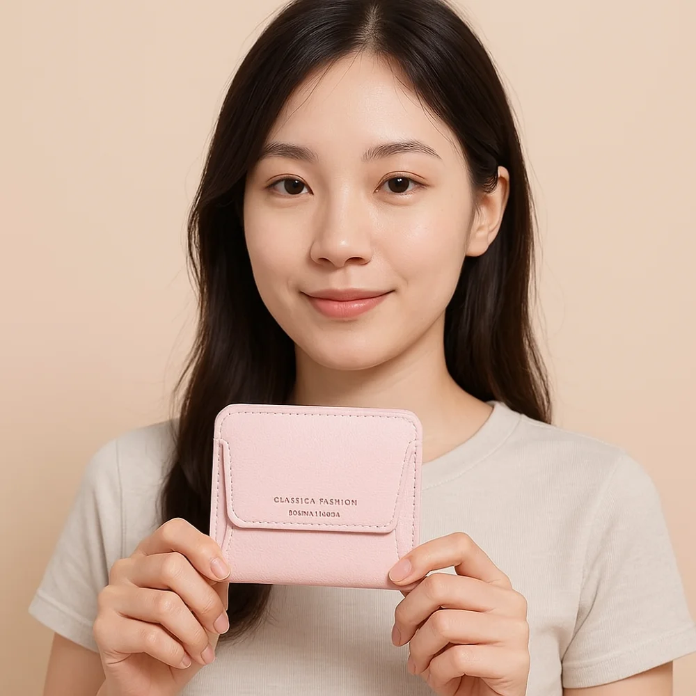 

Elegant Women Short Wallet Large Capacity Zipper Closure Business Card Holder Simple Pu Leather Bank/ID/Credit Card Bag