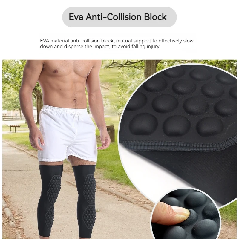 1 Pair EVA Double Honeycomb Pad Knee Pads for Basketball Football Running Hiking Cycling Long Calf Knee Sleeves Brace Support