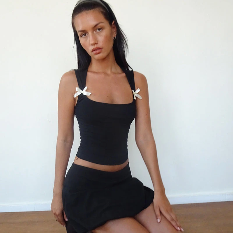 

2025 summer new European and American bow camisole tank top sexy spicy girl street wear Y2K casual