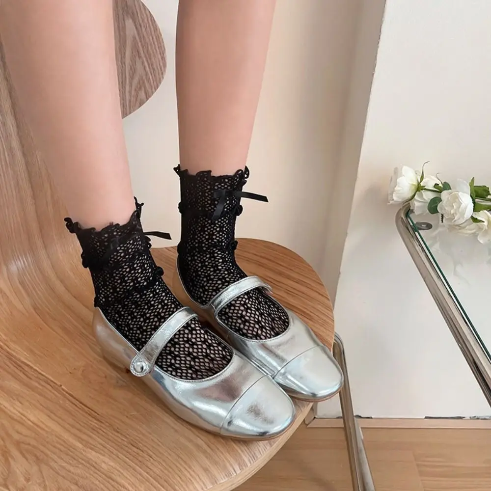 Y2k atmungsaktive Geschenk Gaze einfache Mode elastische transparente koreanische Stil Rüschen Socken Frauen dünne Socken Bogen Spitze Seide Strumpfwaren