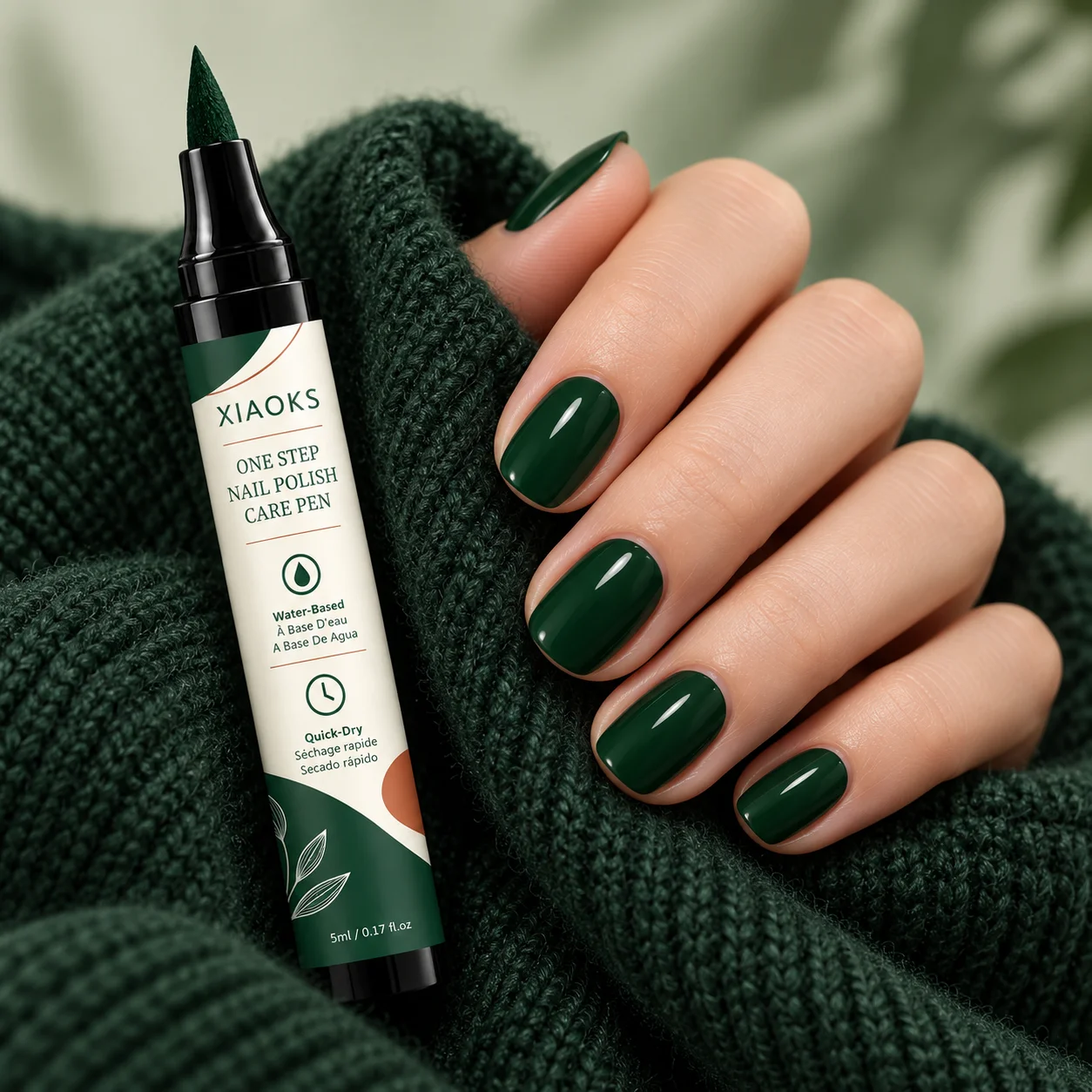 Xiaoks Dark Green One-Step Nail Art Pen, Made with Finely Pigmented, Wear-Resistant Pearlescent Powder Imported from Italy, Features a Gentle Base Formula, Provides Full, Even, and Smooth Color Application with One Stroke, Does Not Require Baking, Dries Quickly, Does Not Require a Curing Lamp, Quickly Forms a Mirror-Like Texture Waterproof Nail Film, the Film Surface Is Resistant to Daily Friction, Suitable for Home DIY Nail Art, Salon Nail Art, and Can Be Used in Various Occasions Such as Holidays and Dates, Versatile for Daily Use, Also Makes a Great Gift Item